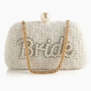 Elegant White Bride Clutch with Gold Chain bridal purse